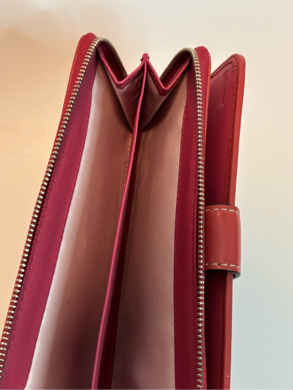 COACH ($229) Legacy Signature Zip-Around Wallet in Tan Canvas with Berry Accents - Picture 10 of 14